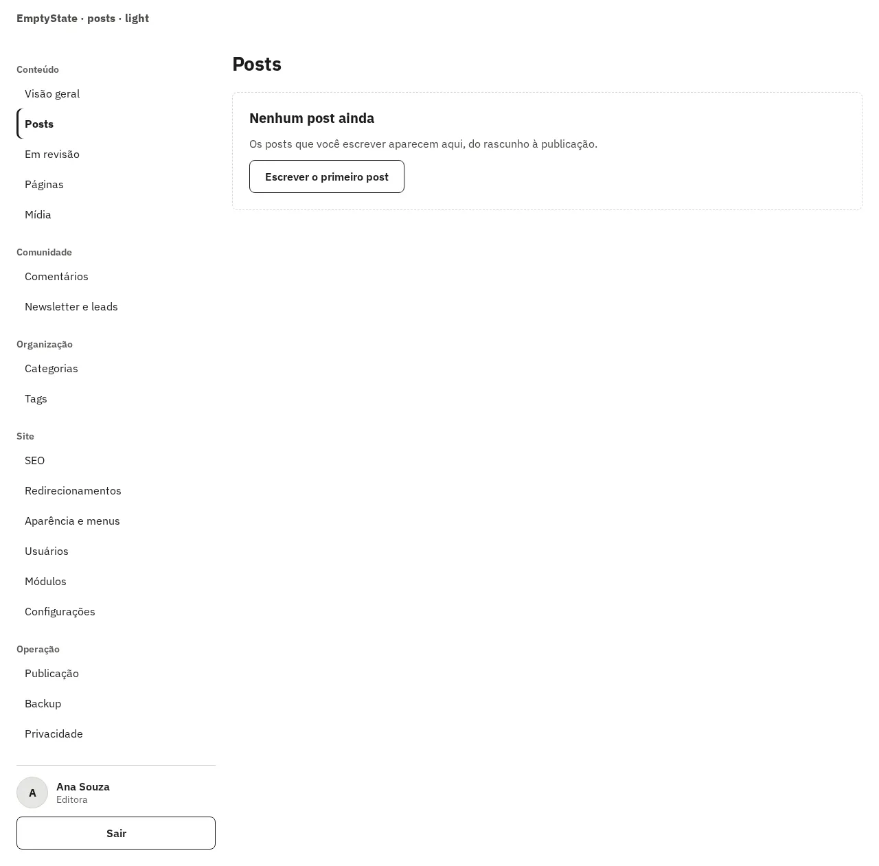 EmptyState de uma lista de posts vazia, em 1280 px