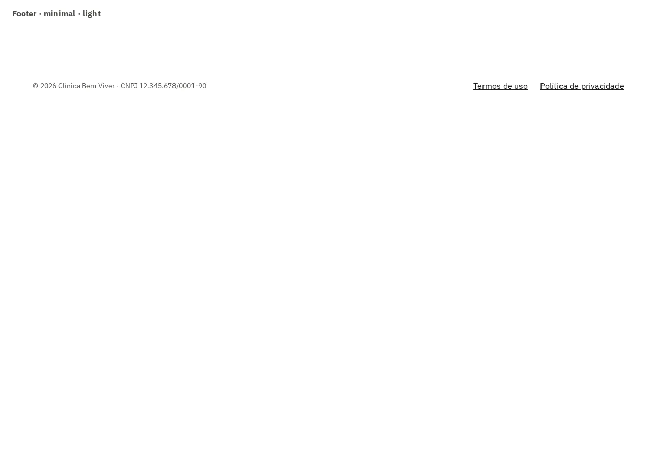 Captura da galeria: seção Footer, variante minimal, claro, em 1280 px