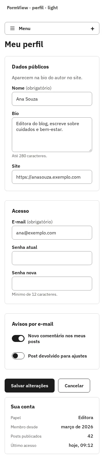 FormView com o perfil, em 360 px
