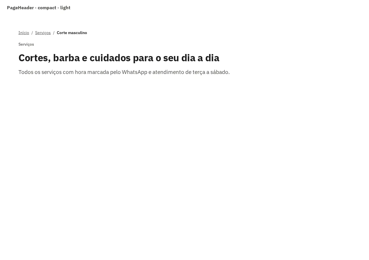 Captura da galeria: seção PageHeader, variante compact, claro, em 1280 px